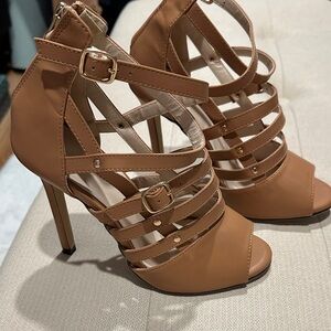 Strappy Tan Heeled Sandals